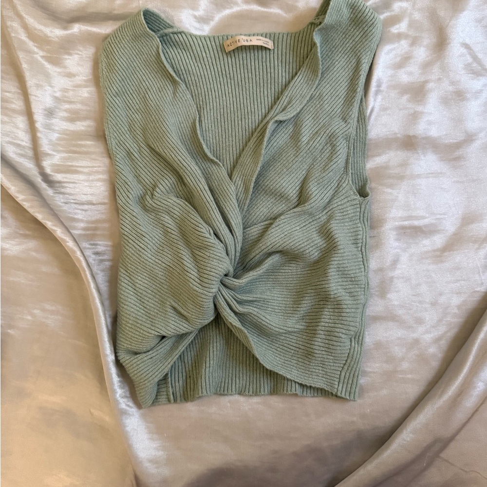 Active USA Light Green Twist Front Crop Top